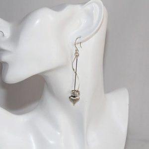 Sterling Silver Floating Heart In Spiral Earrings
